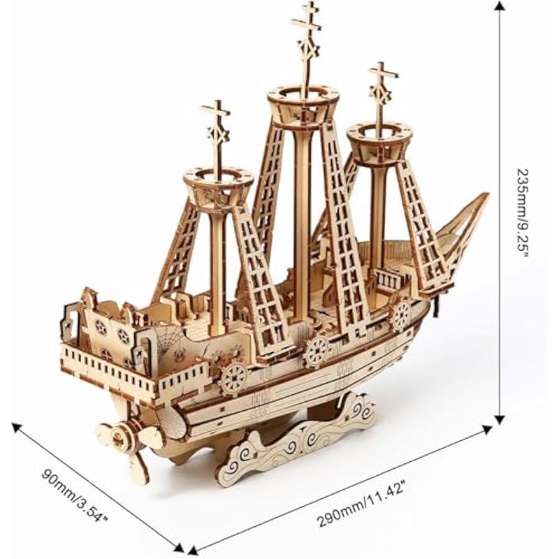 3D Wooden Puzzle for Adults, 3D Puzzle Model Pirate Ship Mechanical Model Kit Sailing Ship Building, Vintage Boat Series Construction Craft Set, DIY Home Decorations Gifts 180 Pieces - Image 2